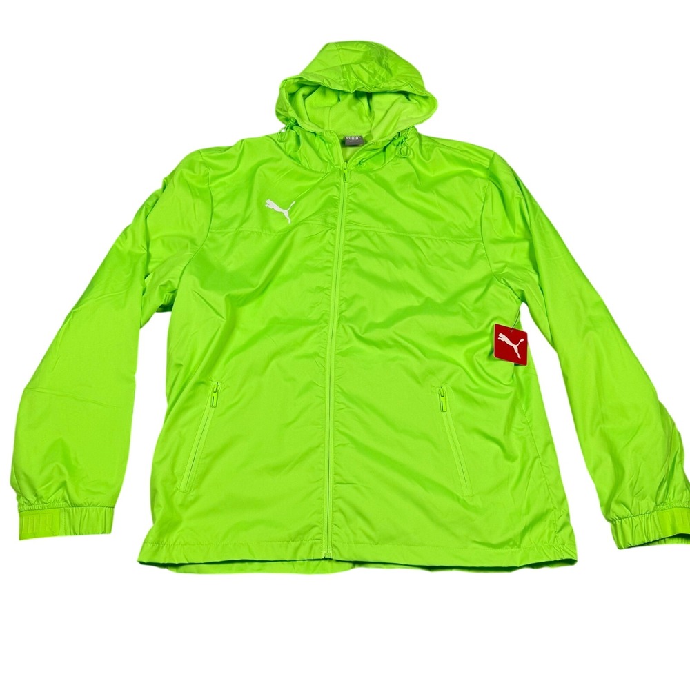 Puma Mens XXL Neon Green Full Zip Hooded Windbreaker Jacket Fleece Lined New